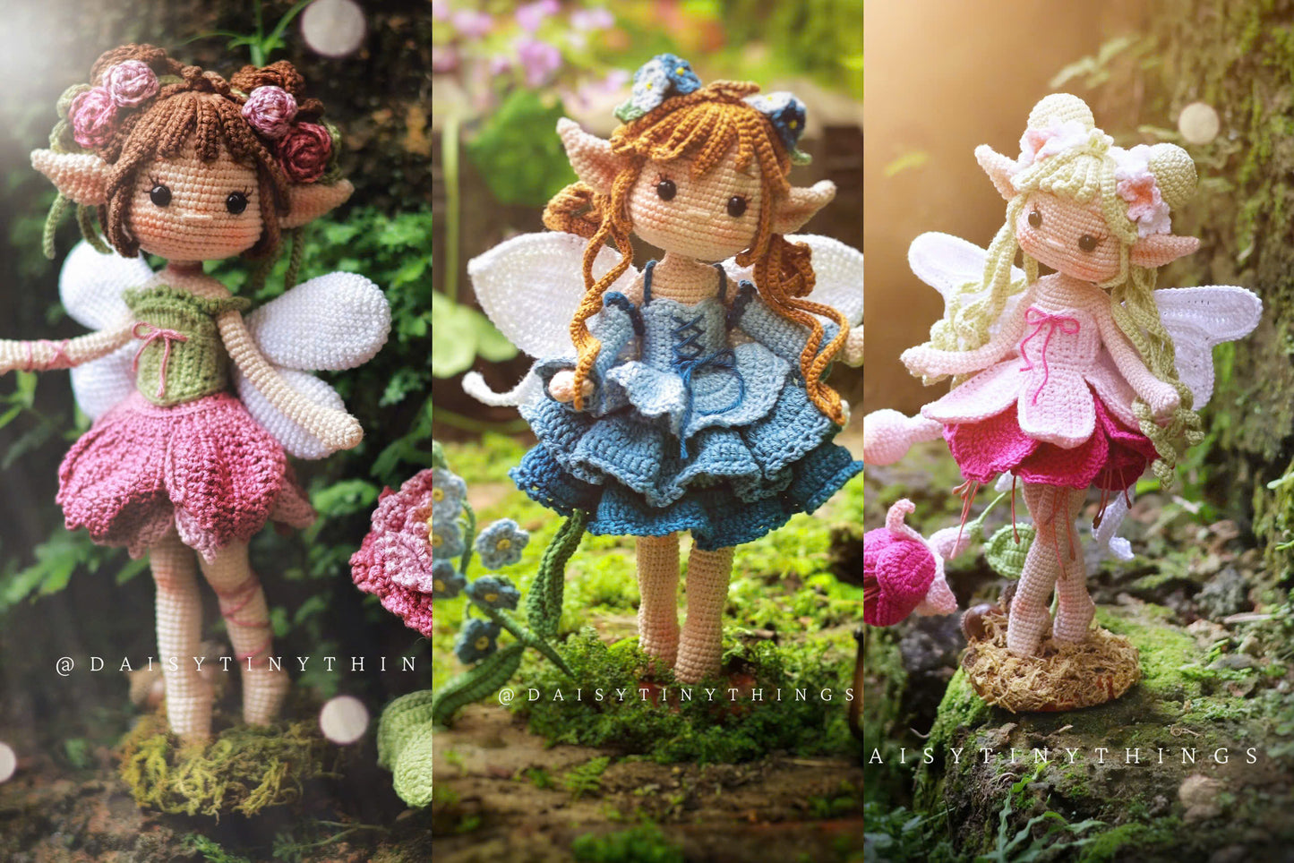 bundle of 3 fairy doll: Peony, Forget me not and Fuchsia