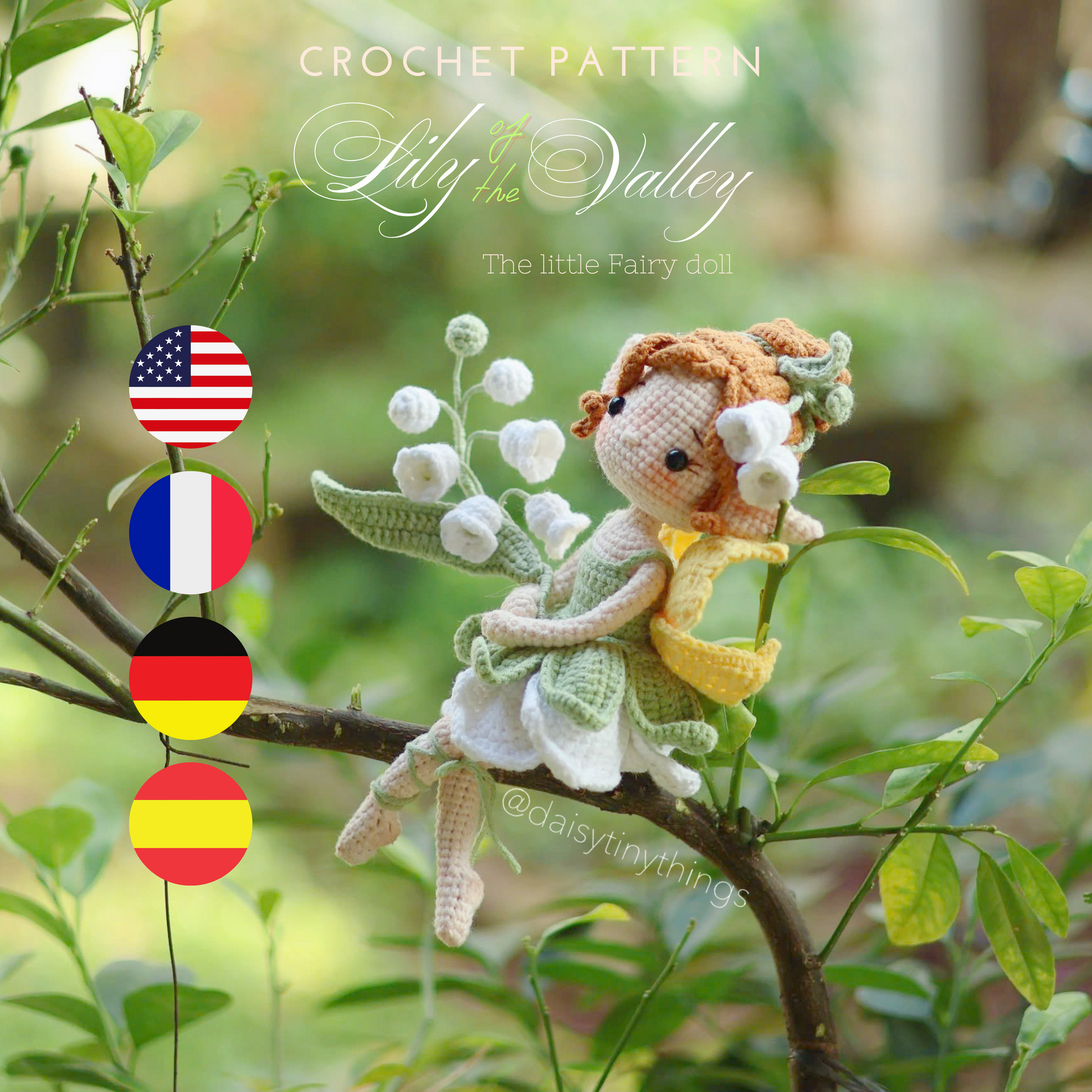lily the flower fairy Lily of the Valley Fairy doll in English, French, German, Espanol – Daisytinythingscraft